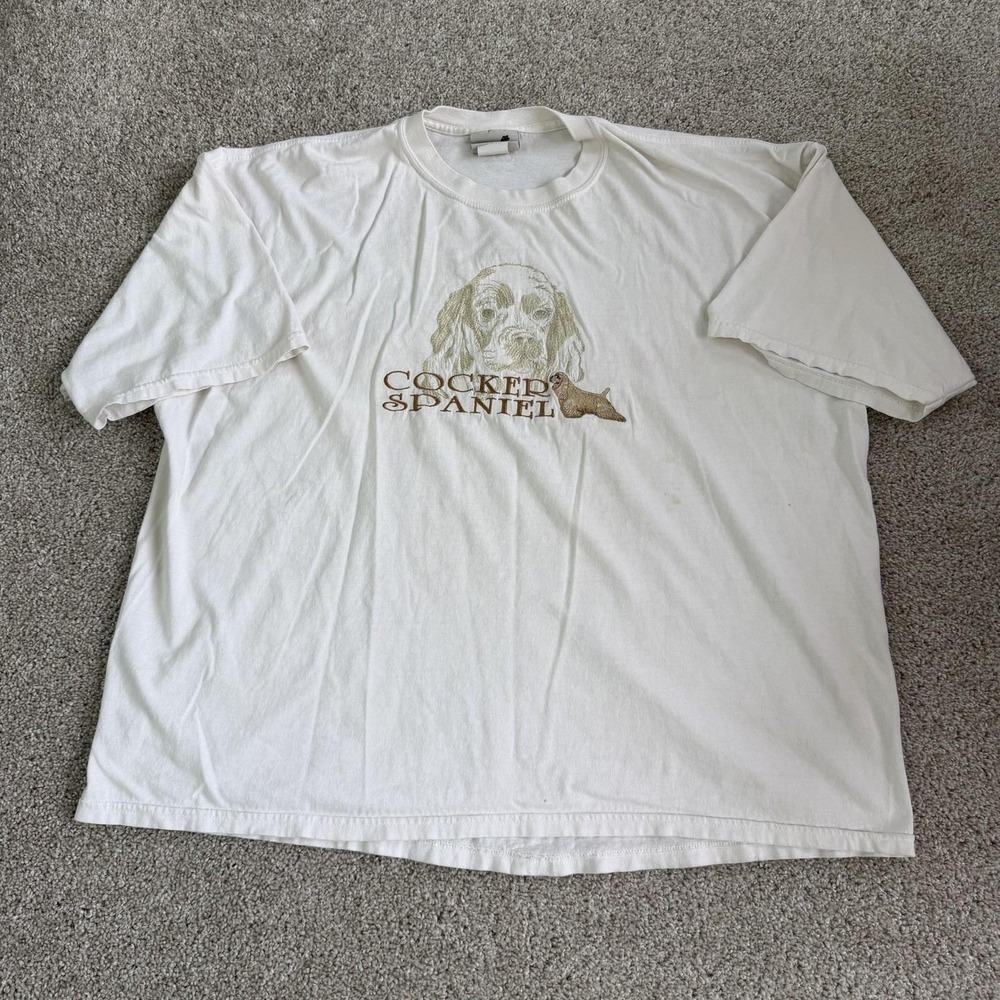 Vintage GR8 Dogs Shirt Mens 2XL White Cocker Spaniel Dog Embroidered Tee